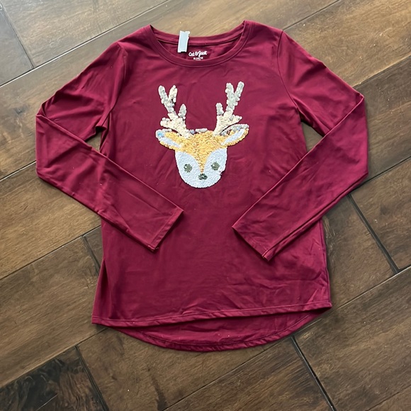 Adorable Cat & Jack Reindeer Top with Sequins - Picture 1 of 3
